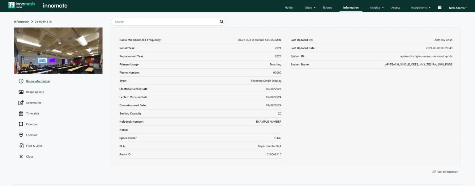 AV Room Information View in Innomesh v3.5.0